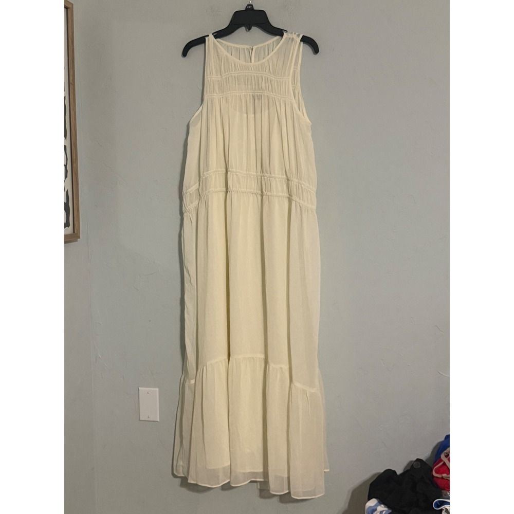 A New Day Womens Cream Sleeveless Smocked Tiered Maxi Dress Size M NWT 018034794